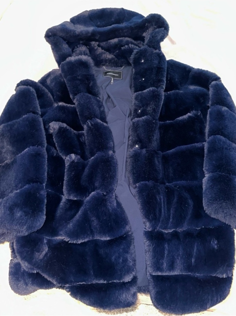 BCBGMaxAzria Deep Navy Faux Fur Coat